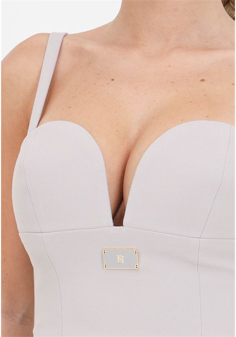 Pearl gray crepe bustier women's top with enamelled logo plaque ELISABETTA FRANCHI | TO00941E2155